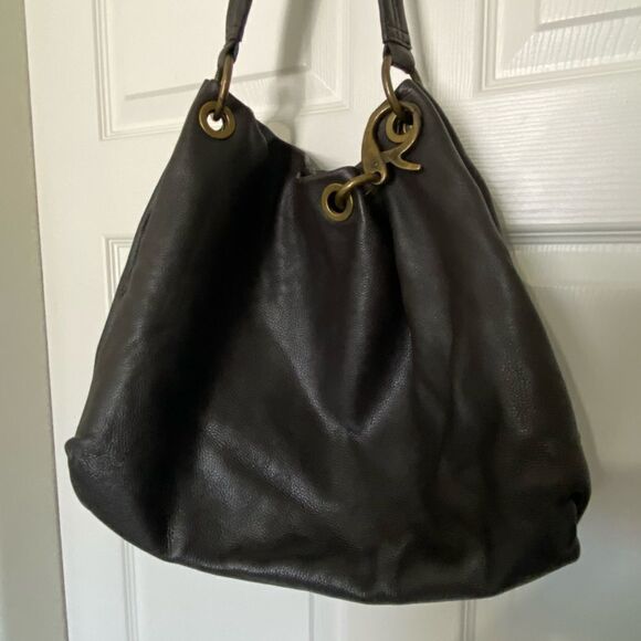 SIMPLY VERA  DARK BROWN SOFT THICK PEBBLED LEATHER BAG - Picture 6 of 11